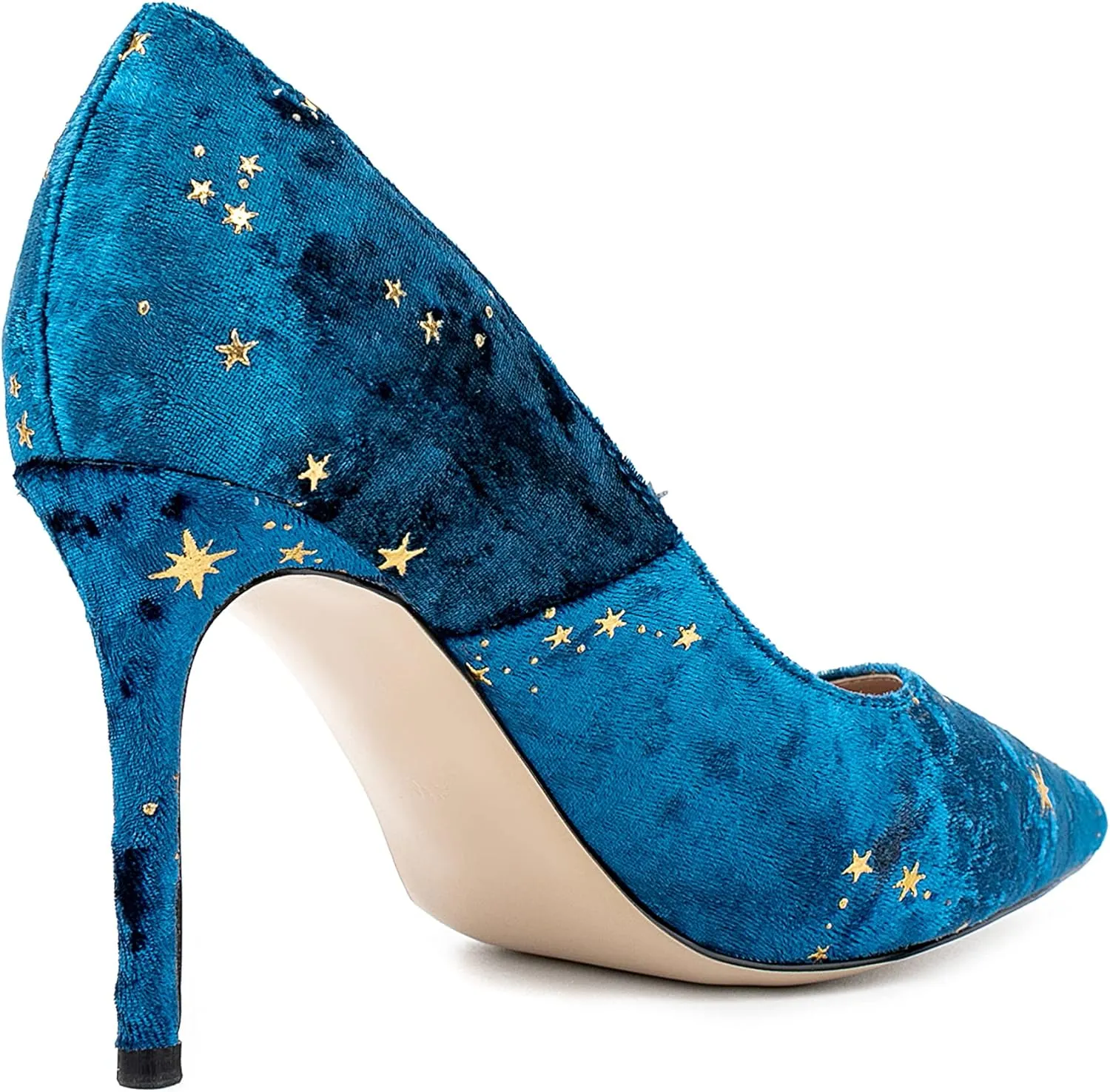 Women Elegant Velvet High Heel Pointed Toe Pumps Star Pattern Slip on Vegan Suede Slide Stiletto Shoes