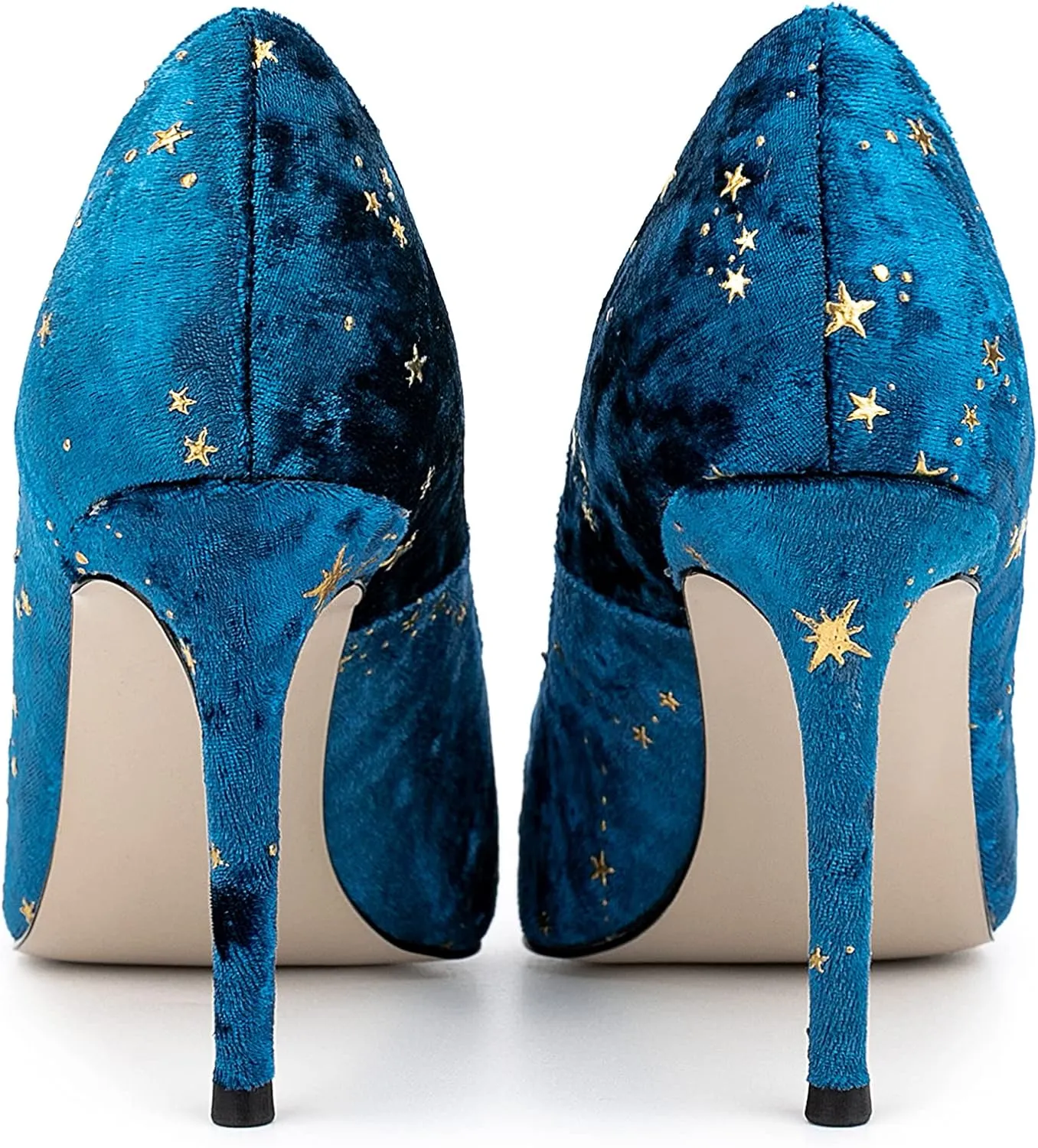 Women Elegant Velvet High Heel Pointed Toe Pumps Star Pattern Slip on Vegan Suede Slide Stiletto Shoes