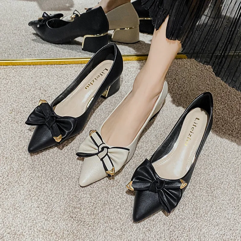 Women Fashion Pointed Toe Chunky Heel Pumps