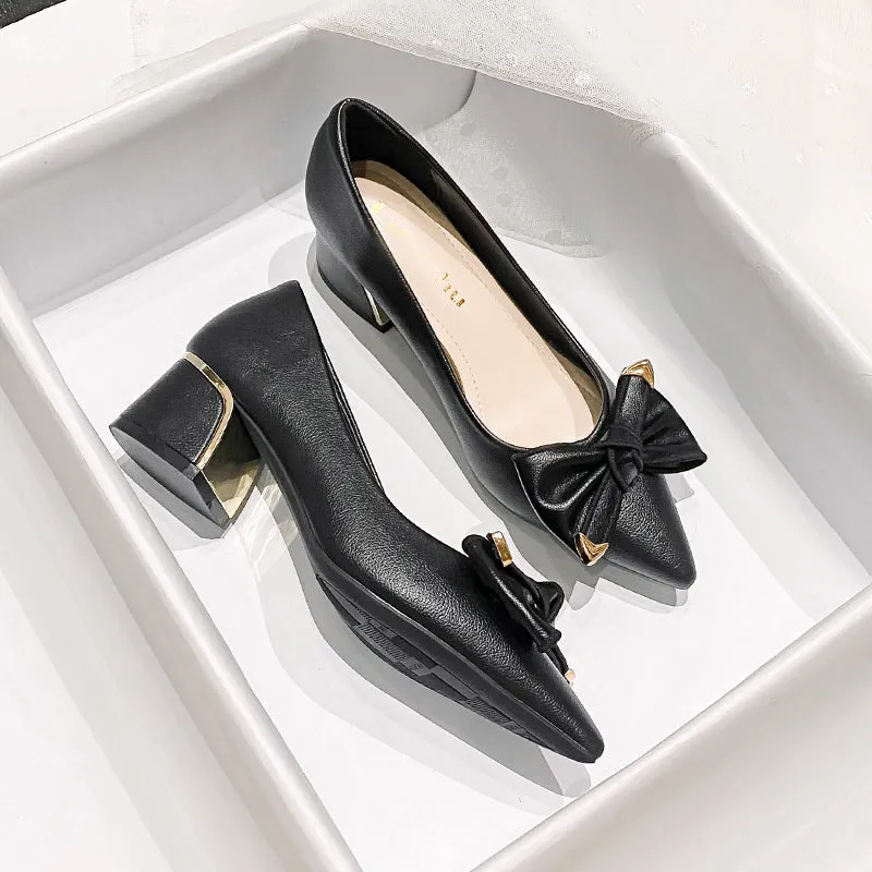 Women Fashion Pointed Toe Chunky Heel Pumps