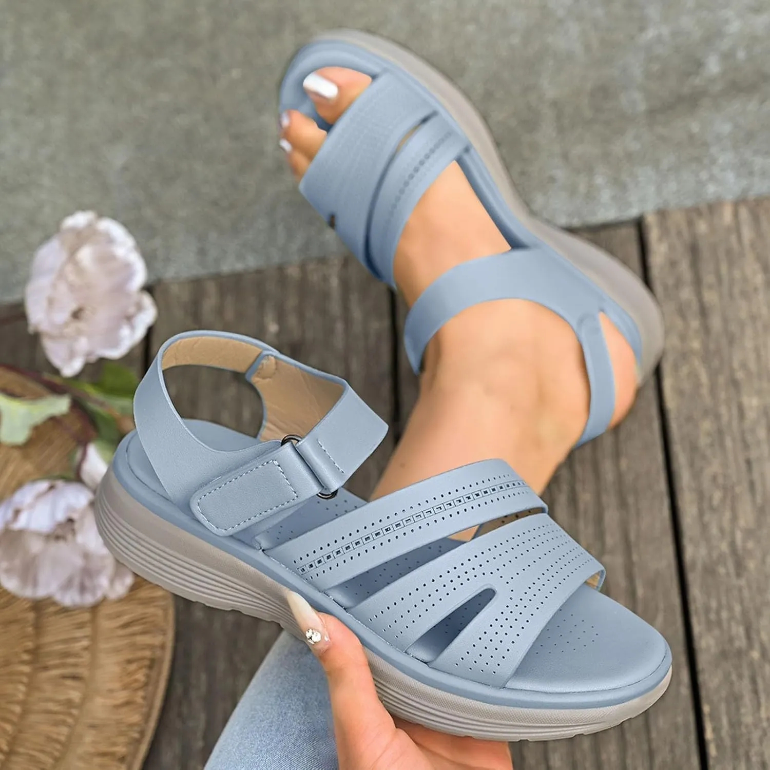 Women Summer Casual Wedge Sandals Casual Open Toed Sandal Comfortable Athletic Slip on Beach Shoes Daily Wear Hiking Sandals