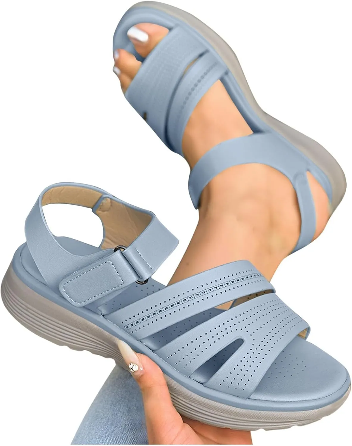 Women Summer Casual Wedge Sandals Casual Open Toed Sandal Comfortable Athletic Slip on Beach Shoes Daily Wear Hiking Sandals