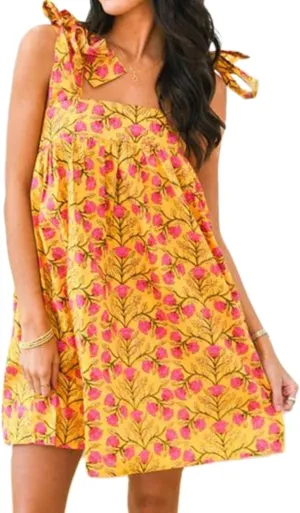 Women Y2k Babydoll Flowy Mini Dress Sleeveless Strap Square Neck Floral Loose Ruffle Going Out Short Sundress