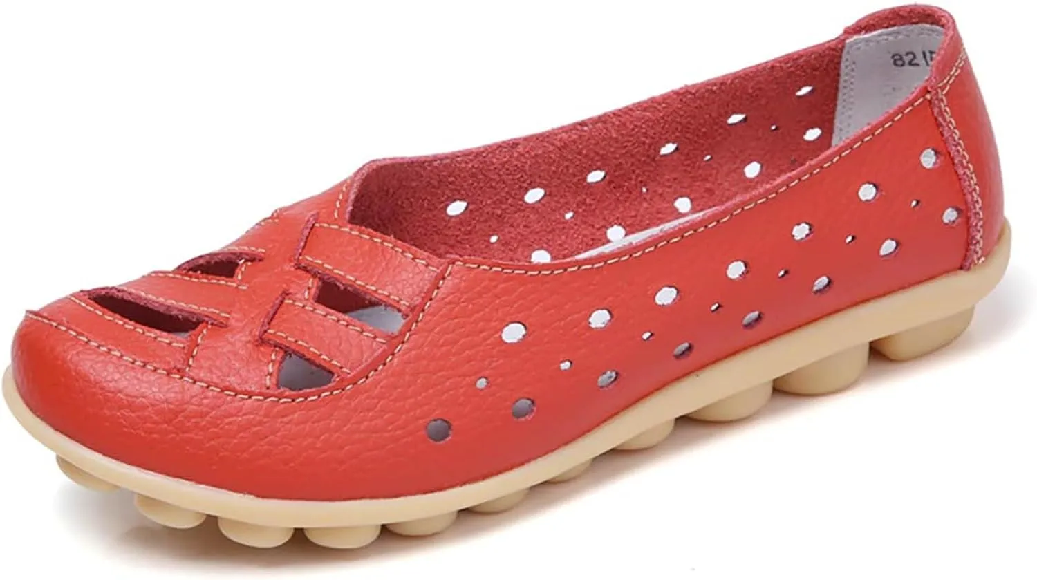 Women's Comfortable Leather Loafers Slip On Walking Flats Casual Round Toe Moccasins Nurse Orthopedic Hollow Shoes Penny Comfort Wide Width Breathable Lightweight Driving Flat Work Loafer