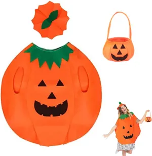 Women's Costumes, Adult Halloween Pumpkin Costume Set with Candy Bag & Hat, Pumpkin Cloak Poncho for Halloween Party Cosplay,Halloween