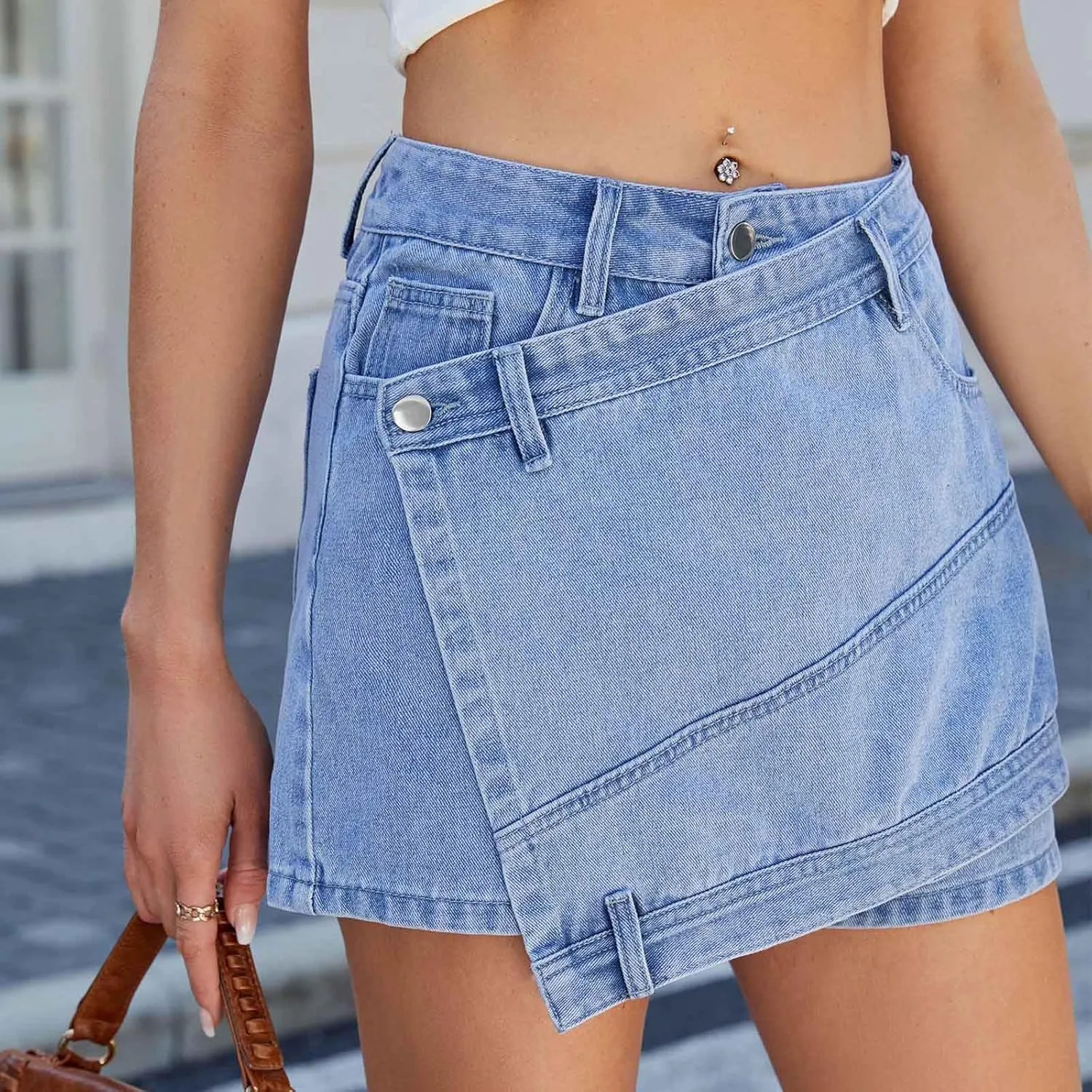 Womens Cowgirl A Line Plain Mini Little Skort for Women Denim Skorts 2025