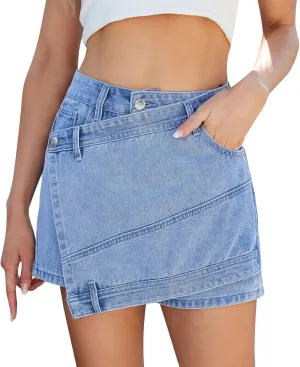 Womens Cowgirl A Line Plain Mini Little Skort for Women Denim Skorts 2025