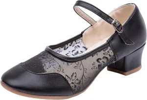 Women's Dress Shoes Women's Middle Heel Mesh Latin Dance Shoes Single Shoe Dance