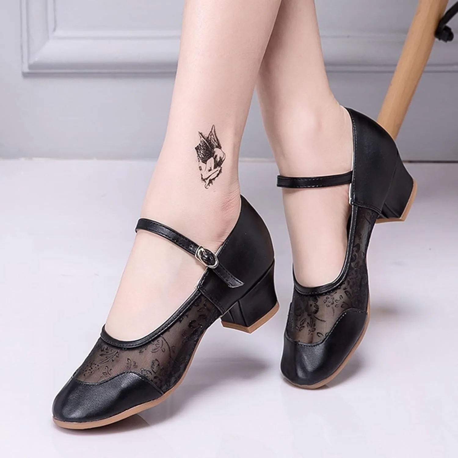 Women's Dress Shoes Women's Middle Heel Mesh Latin Dance Shoes Single Shoe Dance
