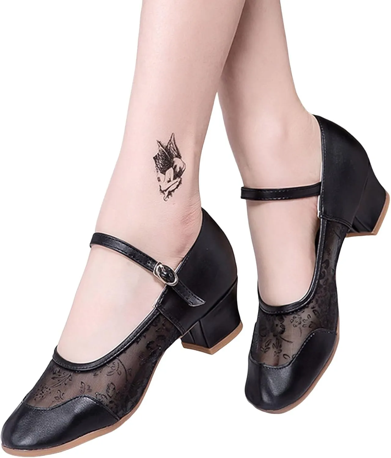 Women's Dress Shoes Women's Middle Heel Mesh Latin Dance Shoes Single Shoe Dance