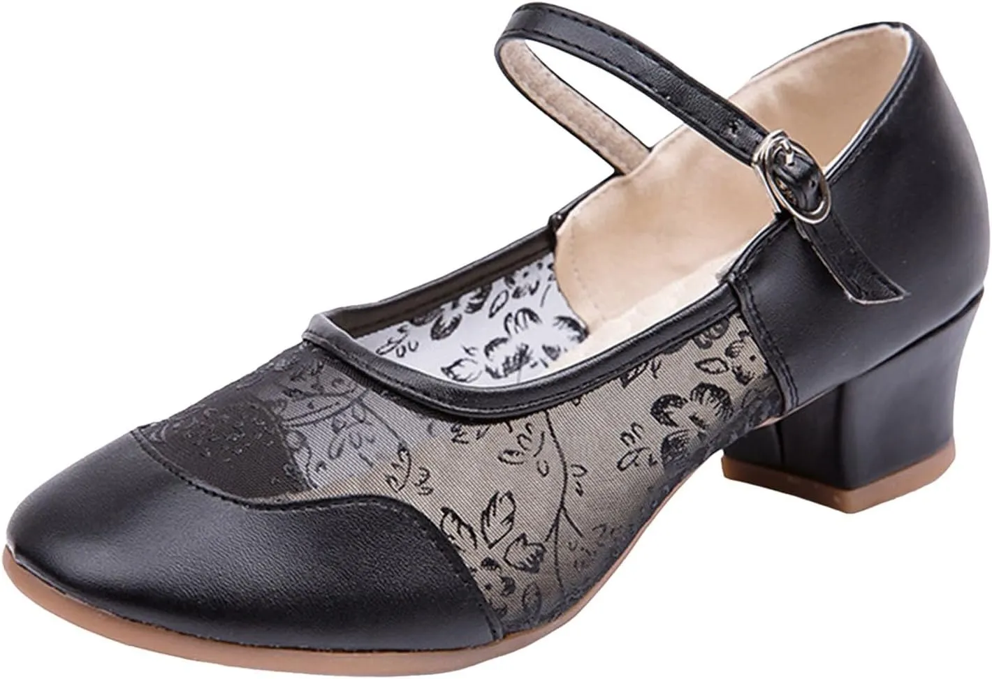 Women's Dress Shoes Women's Middle Heel Mesh Latin Dance Shoes Single Shoe Dance
