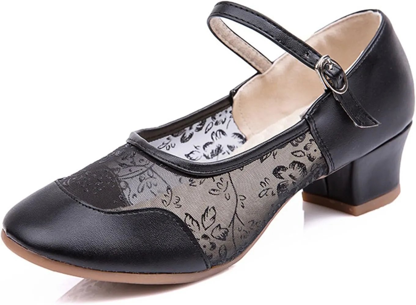 Women's Dress Shoes Women's Middle Heel Mesh Latin Dance Shoes Single Shoe Dance