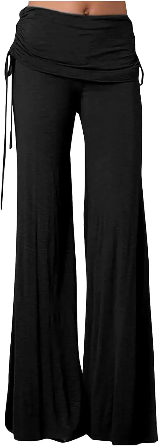 Womens Flare Yoga Pants High Waist Ruffle Bell Bottom Pants Stretch Hippie Pants Trousers Vintage Disco 70s Outfits