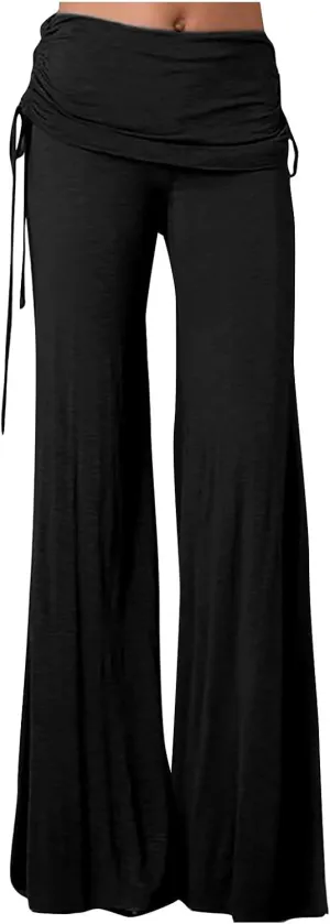 Womens Flare Yoga Pants High Waist Ruffle Bell Bottom Pants Stretch Hippie Pants Trousers Vintage Disco 70s Outfits