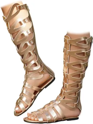 Womens Flat Knee High Gladiator Caged Sandals Gladiator Cut Out Summer Roman Boots
