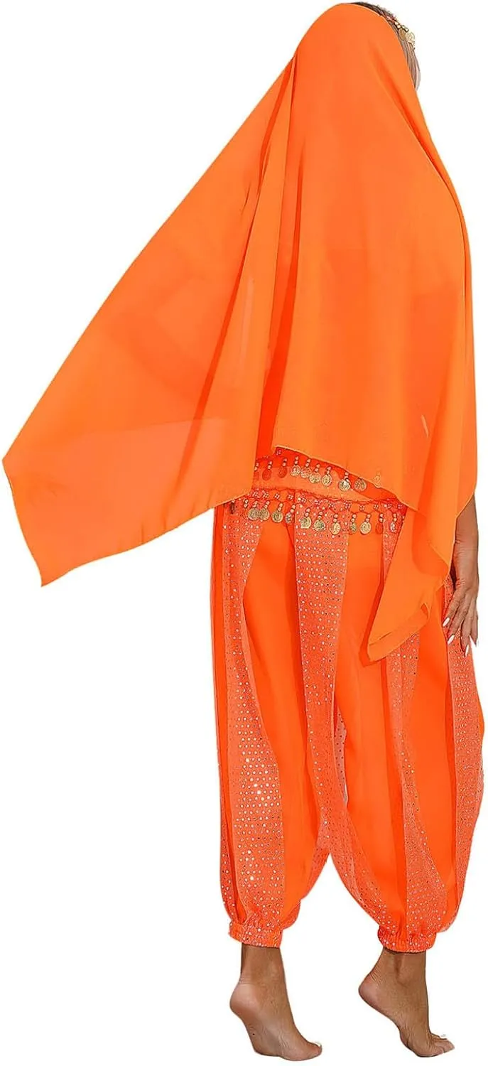 Women's India Belly Dance Costume Top with Harem Pants Hip Scarf Halloween Costume