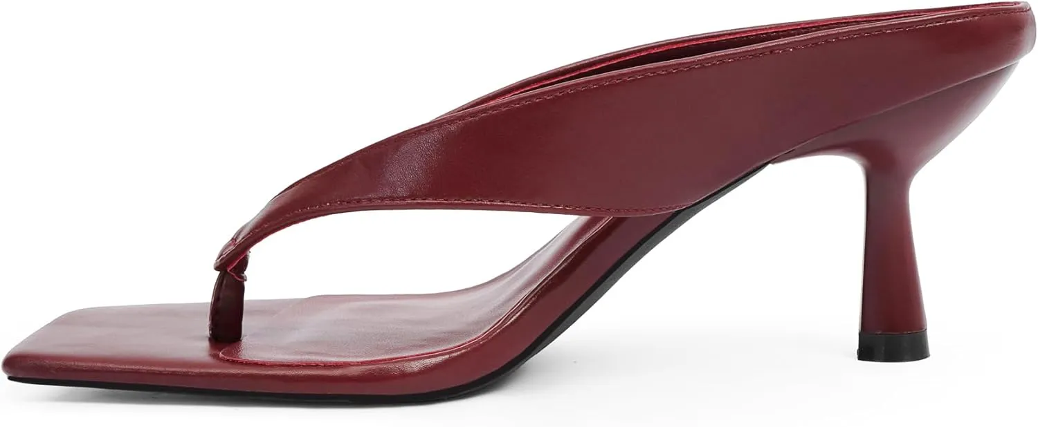 Women??s Kitten Heels Flip Flops Slip On Open Toe Low Heels Thong Square Slide Summer Fashion Party Heeled Dressy Sandals for Women