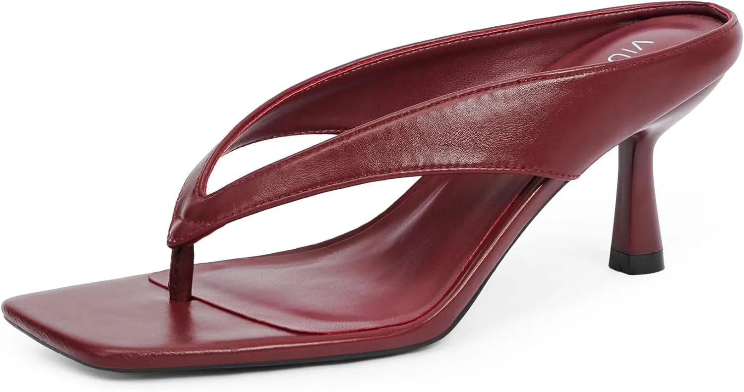 Women??s Kitten Heels Flip Flops Slip On Open Toe Low Heels Thong Square Slide Summer Fashion Party Heeled Dressy Sandals for Women