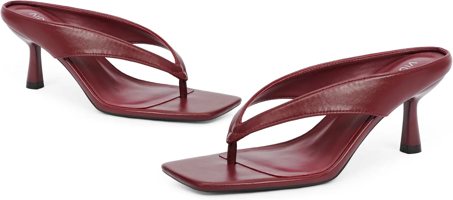 Women??s Kitten Heels Flip Flops Slip On Open Toe Low Heels Thong Square Slide Summer Fashion Party Heeled Dressy Sandals for Women