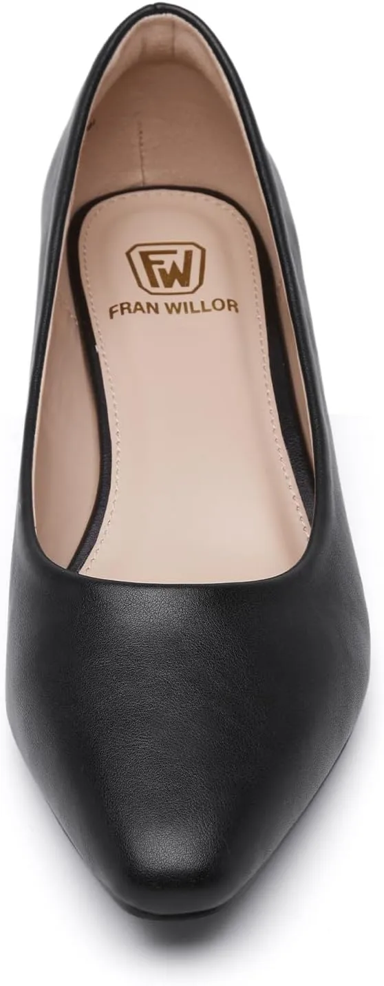 Women's Low Chunky Heels Pumps Comfortable Pointed Toe Dressy Work Shoes