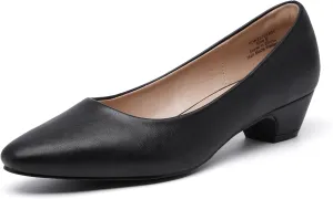 Women's Low Chunky Heels Pumps Comfortable Pointed Toe Dressy Work Shoes