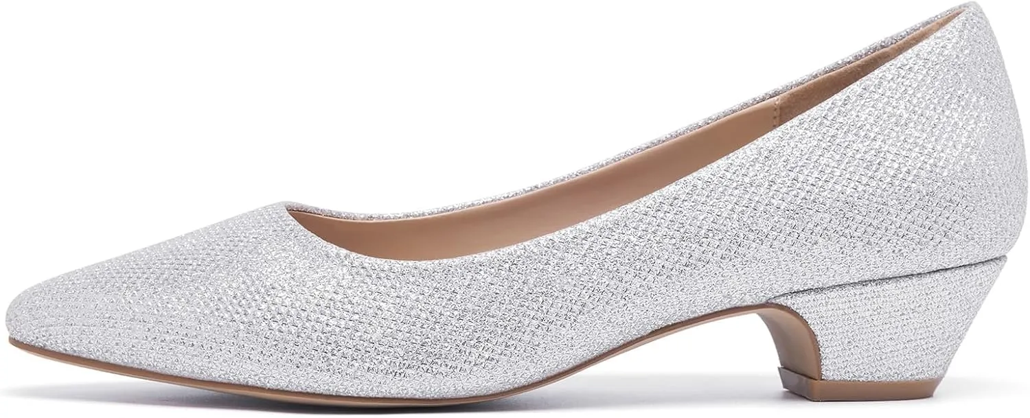 Women's Low Chunky Heels Pumps Comfortable Pointed Toe Dressy Work Shoes