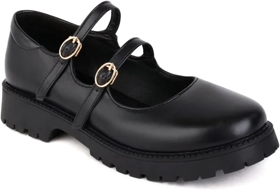 Women's Mary Jane Flats Oxford Shoes Vintage Round Toe Buckle Strap Low Heel Girls Oxfords Dress Shoe