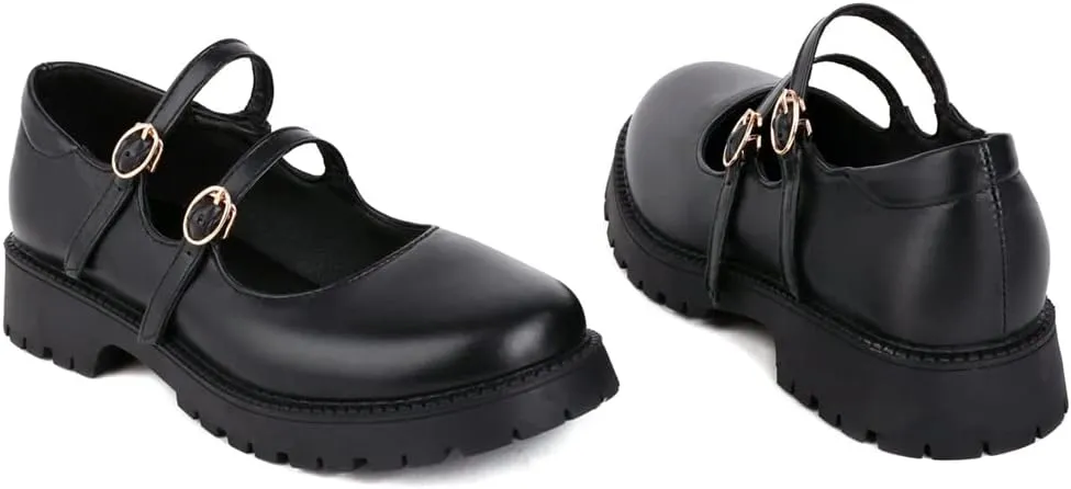 Women's Mary Jane Flats Oxford Shoes Vintage Round Toe Buckle Strap Low Heel Girls Oxfords Dress Shoe