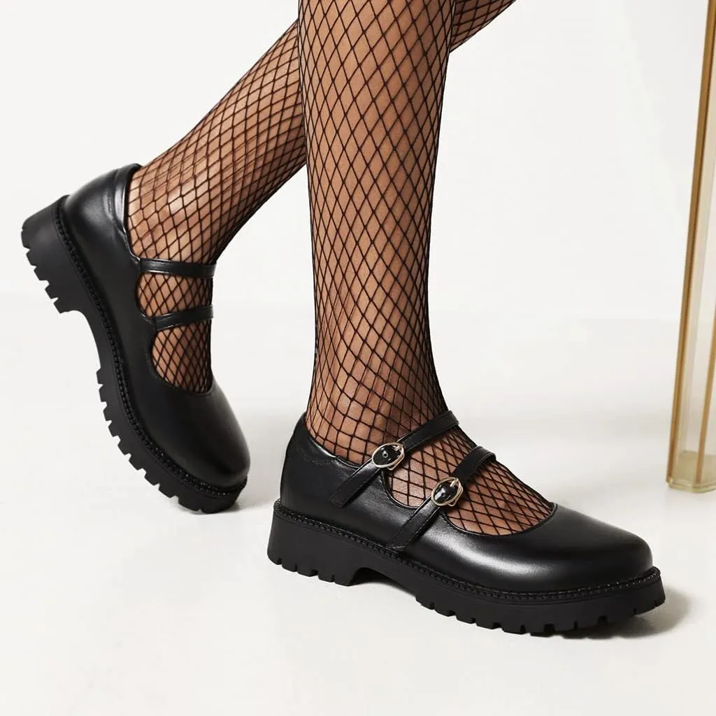 Women's Mary Jane Flats Oxford Shoes Vintage Round Toe Buckle Strap Low Heel Girls Oxfords Dress Shoe