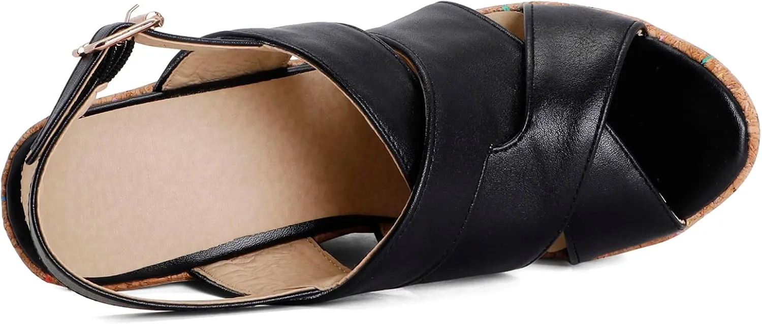 Womens Peep Toe Platform Wedge Gladiator Sandals