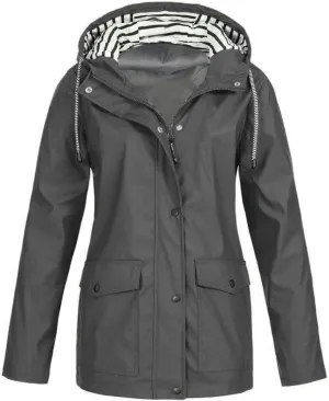 Women's Rain Jacket with Hood Waterproof Lightweight Raincoat Active Outdoor Windbreaker Hiking Travel Trench Coat