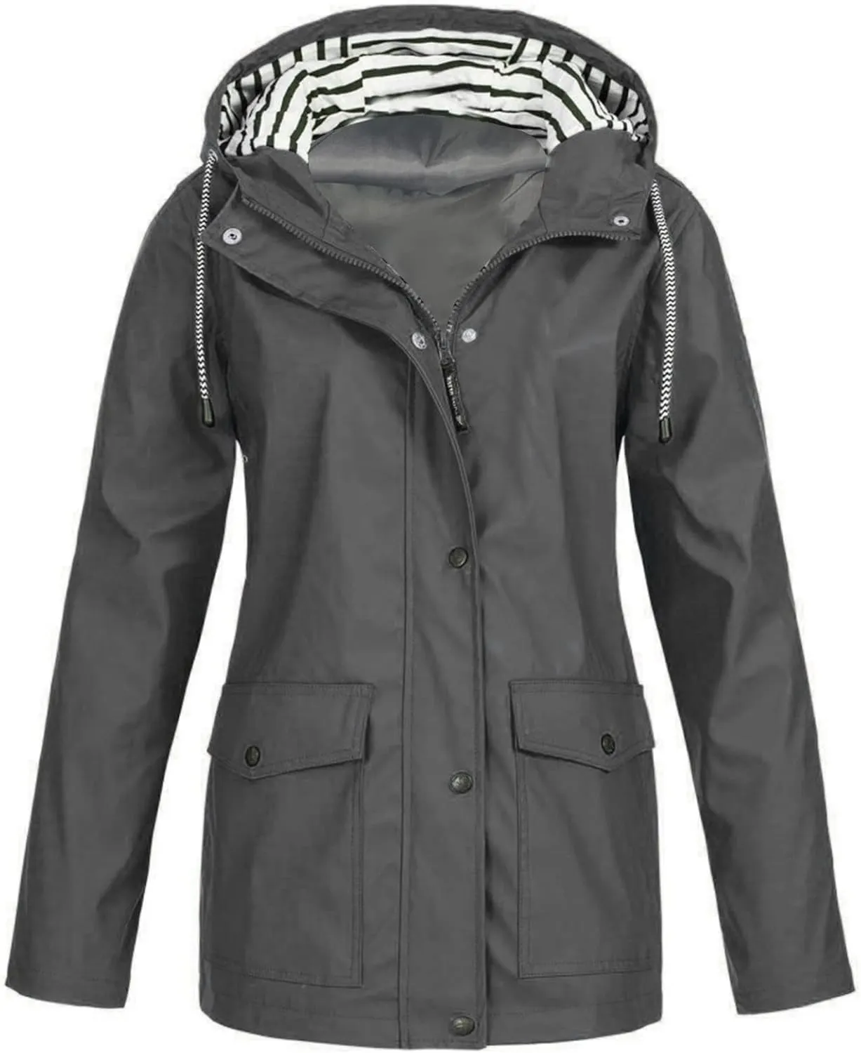 Women's Rain Jacket with Hood Waterproof Lightweight Raincoat Active Outdoor Windbreaker Hiking Travel Trench Coat