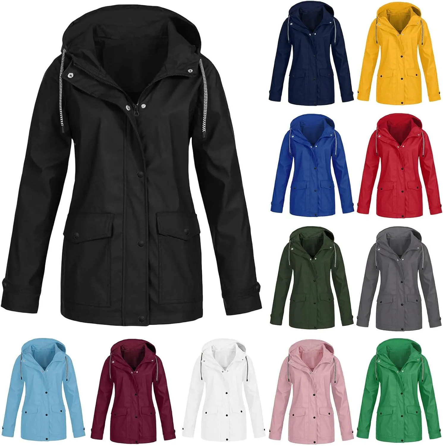 Womens Waterproof Rain Coat with Hood Lightweight Zip Up Fall Raincoat Active Outdoor Hooded Windbreaker