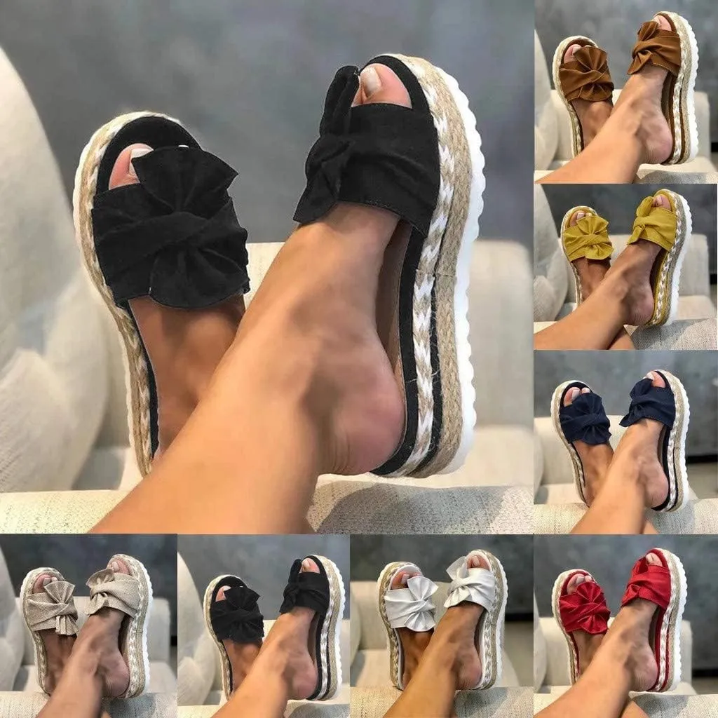 Women's Wedge Sandals 2025 Espadrille Platform Sandals Casual Bowknot Open Toe Sandal Casual Flat Slippers Beach Shoes