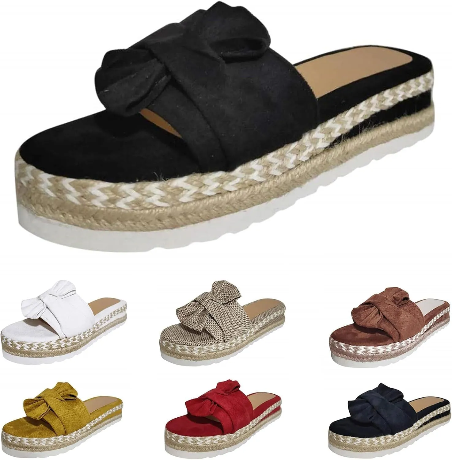 Women's Wedge Sandals 2025 Espadrille Platform Sandals Casual Bowknot Open Toe Sandal Casual Flat Slippers Beach Shoes