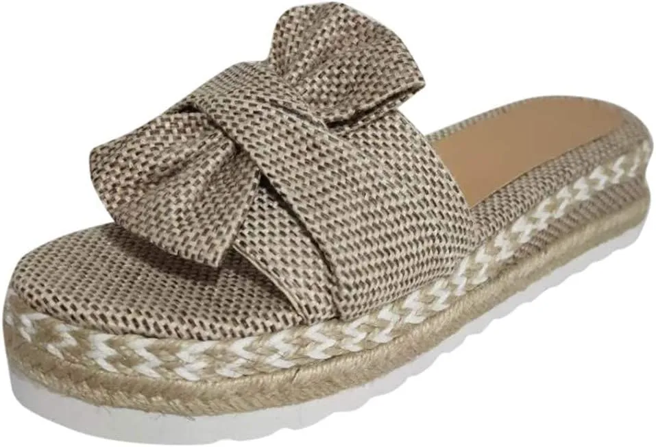 Women's Wedge Sandals 2025 Espadrille Platform Sandals Casual Bowknot Open Toe Sandal Casual Flat Slippers Beach Shoes