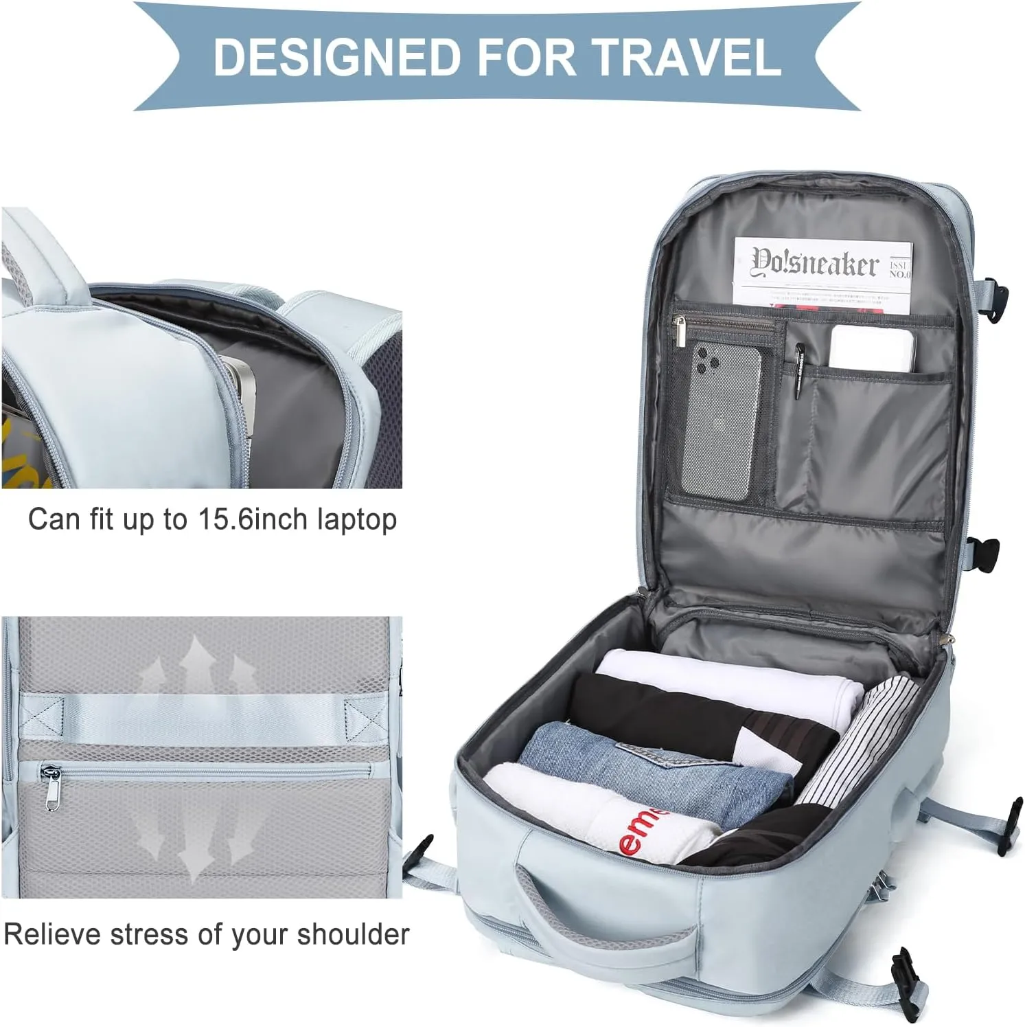 WONHOX Large Travel Backpack Carry on Flight Approved Laptop Work Business Backpack for Women Men Mochila de Viaje