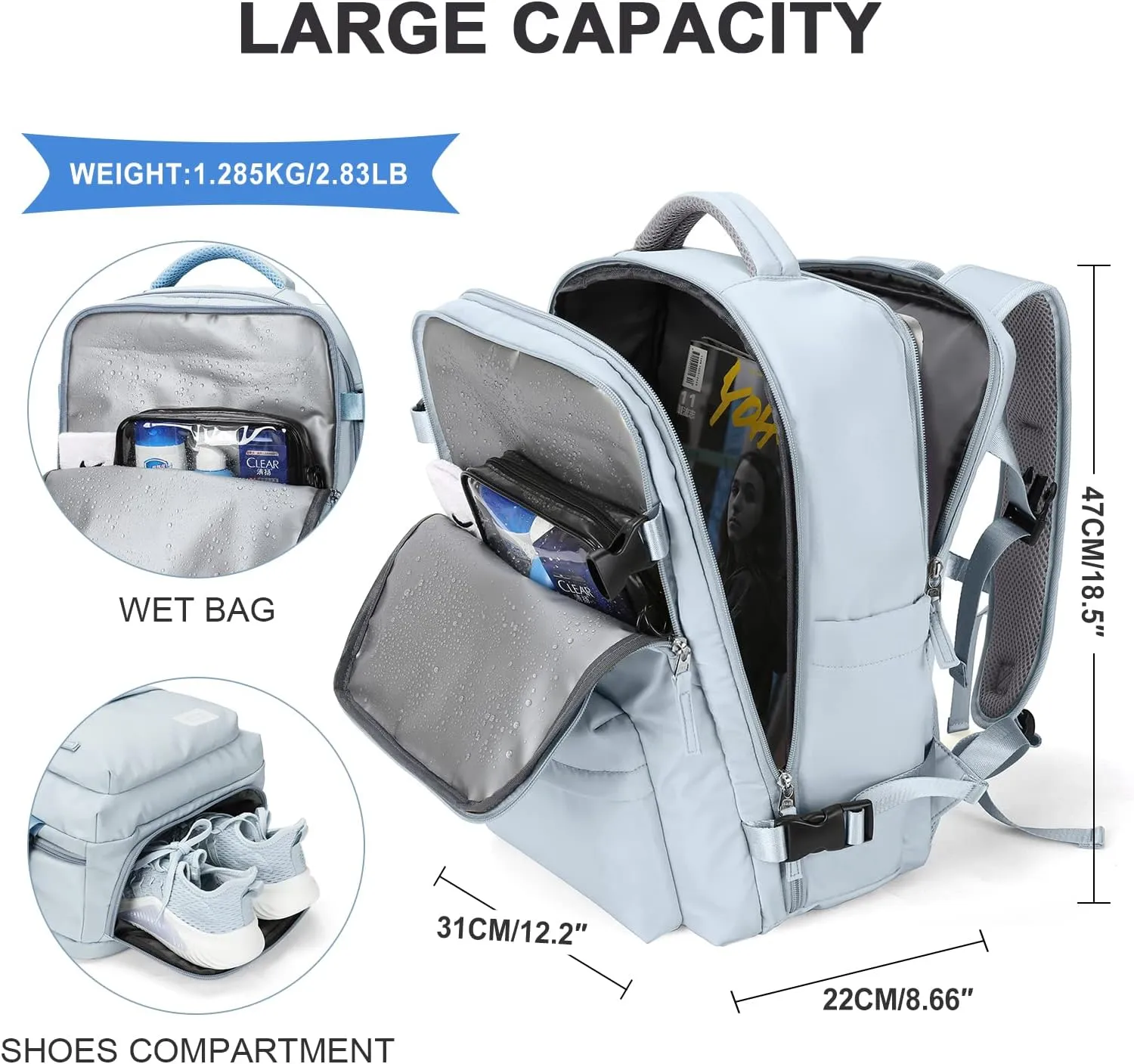 WONHOX Large Travel Backpack Carry on Flight Approved Laptop Work Business Backpack for Women Men Mochila de Viaje