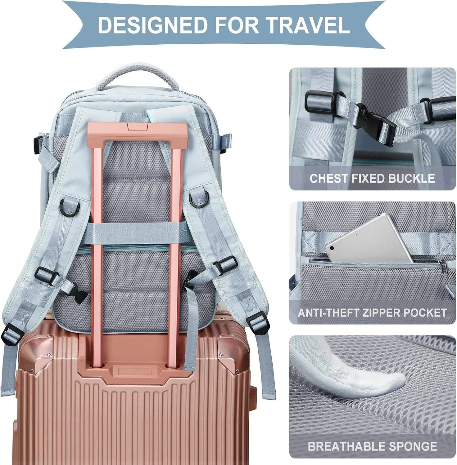 WONHOX Large Travel Backpack Carry on Flight Approved Laptop Work Business Backpack for Women Men Mochila de Viaje