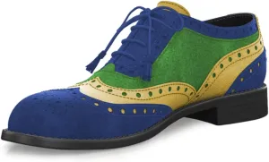 YDN Women Lace Up Oxford Carving Floral Saddle Color Block Brogues Wingtip Derby Low Heels Round Toe Shoes Business Working Size 4-16 US